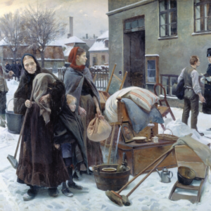 Malleri af Erik Henningsen: Sat Ud. Familie sat på gaden